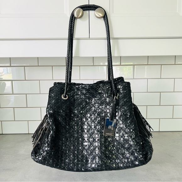 CALONGE Leather Tassel Woven Bag - Picture 2 of 15